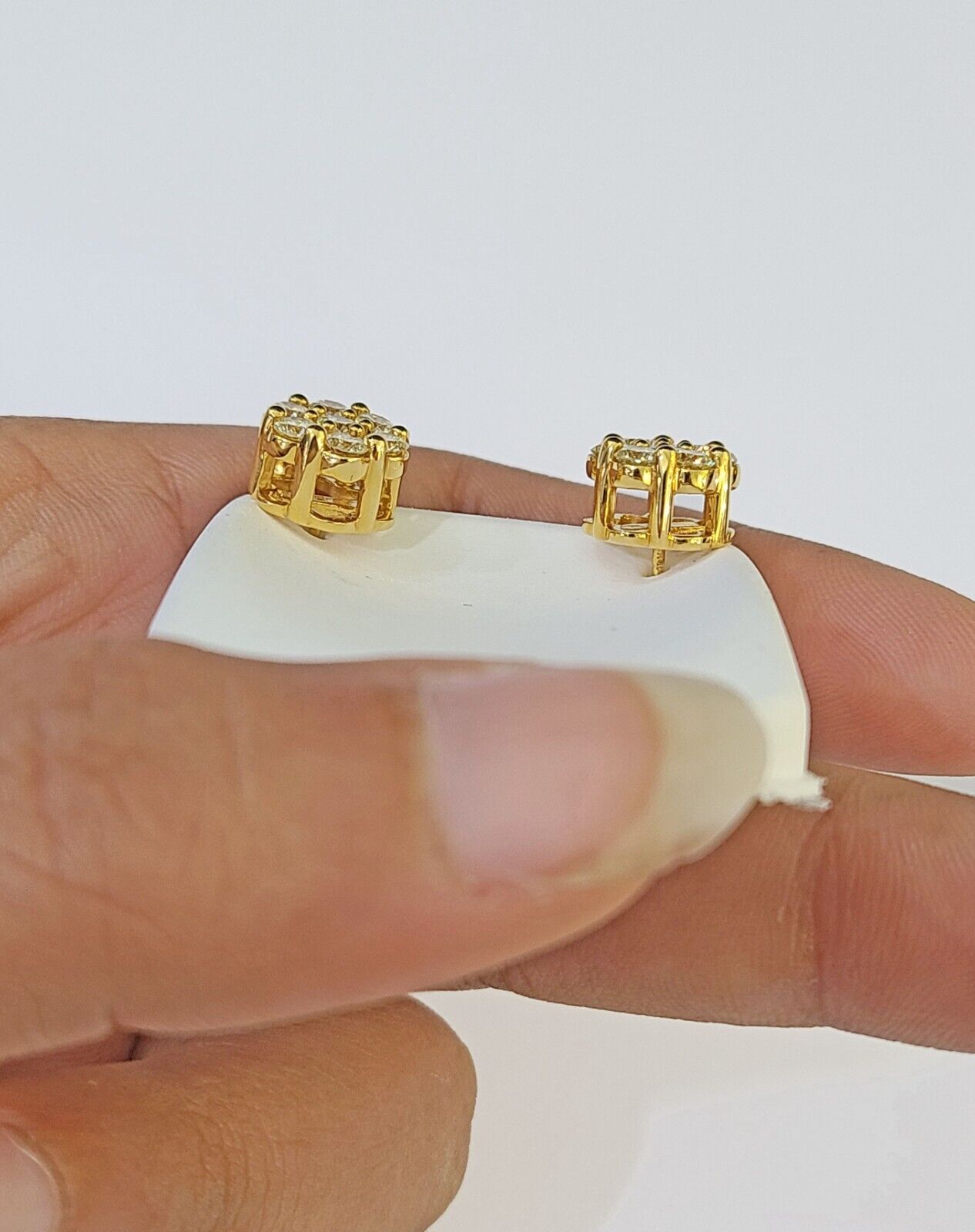 10k Yellow gold Flower Earrings with Real 1.52CT diamond screw - bag ,Women studs - GoldenlinQ